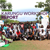 cropped image of Karungu Workshop report cover showing many people standing outside in Migori County